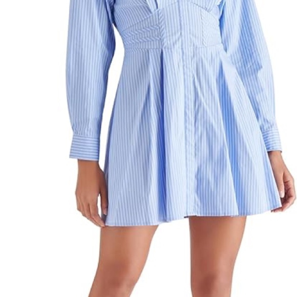 Steve Madden Blue and White Pleated A-Line Dress